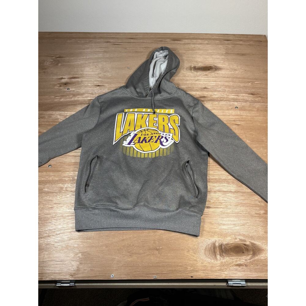 NBA Gray Logo Basketball Lakers Front Pocket Long Sleeve Sweatshirt Hoodie Sz S